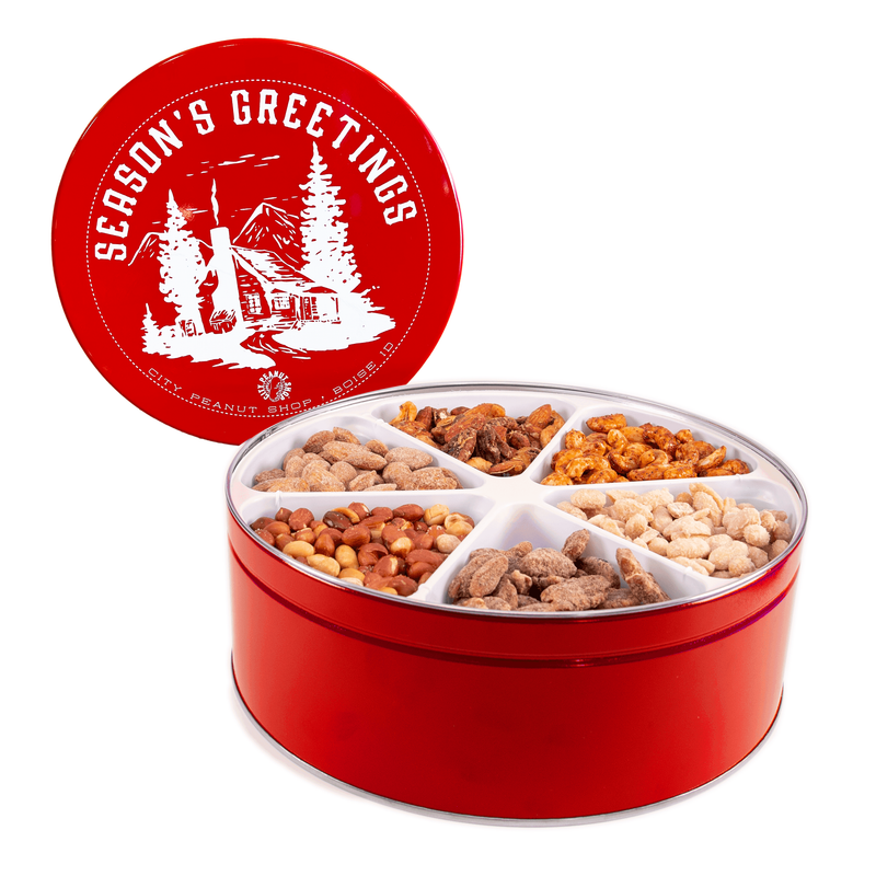 SEASONS GREETINGS TIN • EXTRA LARGE RED 6-SECTION
