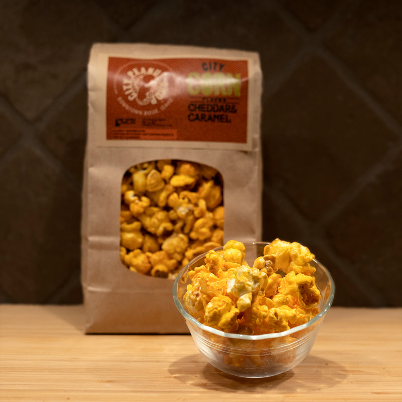 CARAMEL CORN • CHEDDAR + CARAMEL