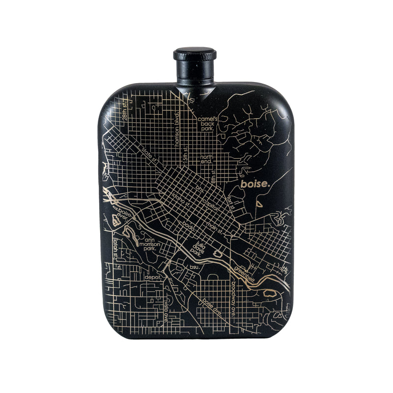 BOISE MAP • BLACK POCKET FLASK