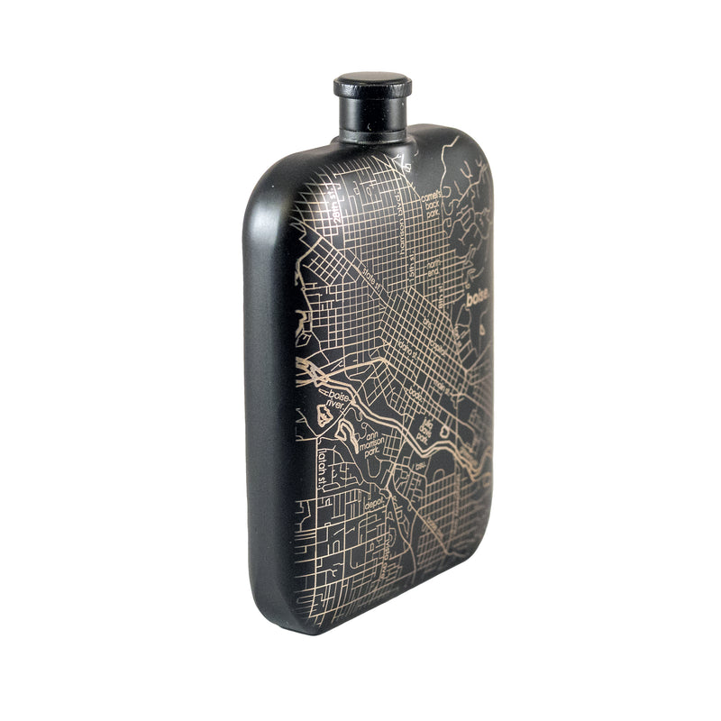 BOISE MAP • BLACK POCKET FLASK