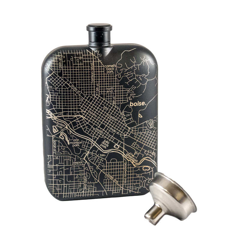 BOISE MAP • BLACK POCKET FLASK