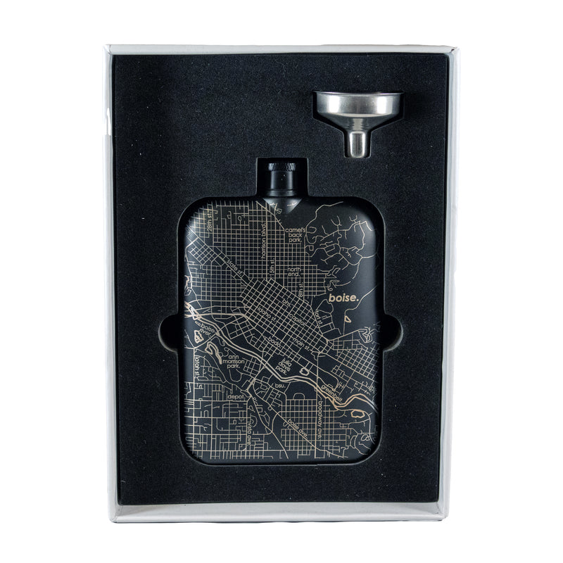 BOISE MAP • BLACK POCKET FLASK