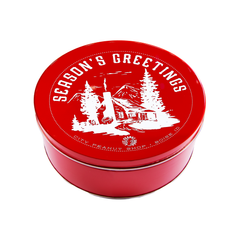 SEASONS GREETINGS TIN • LARGE RED 4-SECTION (2LBS NUTS)