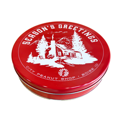 SEASONS GREETINGS TIN • LARGE RED/WHITE 7-SECTION