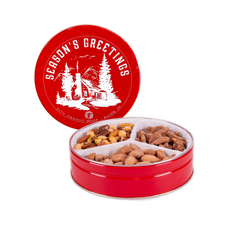 SEASONS GREETINGS TIN • SMALL RED 3-SECTION